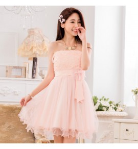 女裝蕾絲網紗姊妹裙蝴蝶結晚禮服連身裙