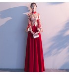 晚裝禮服新娘敬酒服喇叭袖長款禮服裙