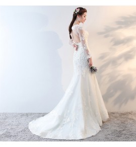 女裝一字肩新娘婚紗禮服拖尾魚尾婚紗