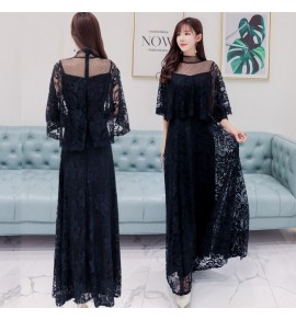 少女禮服裙立領蕾絲長裙