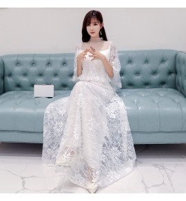 少女禮服裙立領蕾絲長裙
