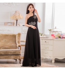 少女禮服裙單肩宴會長裙