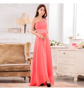 少女禮服裙單肩宴會長裙