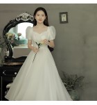 少女禮服裙方領泡泡袖長裙