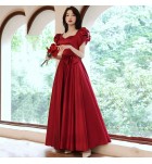 少女禮服裙方領泡泡袖長裙