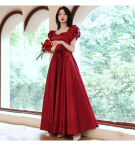 少女禮服裙方領泡泡袖長裙