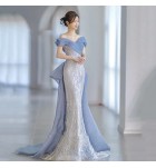 晚裝禮服一字肩露背長裙