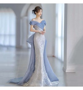 晚裝禮服一字肩露背長裙