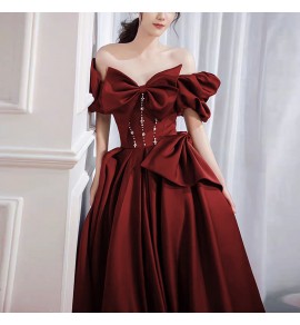 晚裝禮服一字肩宴會長裙