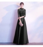 少女禮服裙立領透視蕾絲長裙
