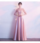 少女禮服裙立領透視蕾絲長裙