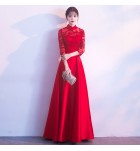少女禮服裙立領透視蕾絲長裙