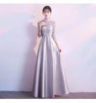 少女禮服裙立領透視蕾絲長裙