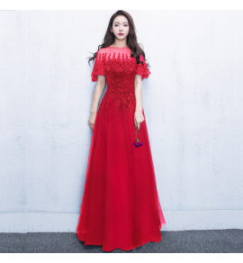 少女禮服裙薄紗圓領長裙