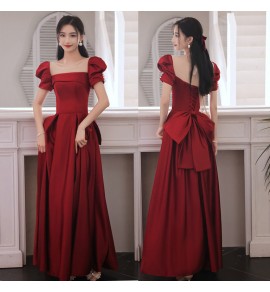 少女禮服裙方領泡泡袖長裙