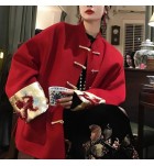 少女毛呢外套新年唐裝過年紅色上衣