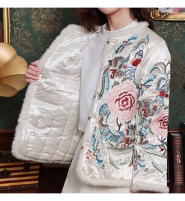 花開富貴刺繡復古盤扣加棉外套