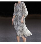 女裝絲麻套裝裙碎花燈籠袖大襬傘裙兩件套