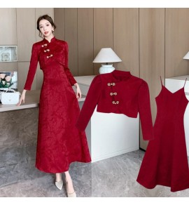晚裝禮服裙吊帶裙外披兩件套敬酒禮服