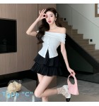 少女套裝裙一字肩上衣蛋糕裙兩件套