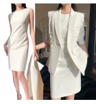 女裝連身裙白色西裝外套兩件套