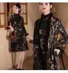 女裝連身裙改良旗袍中長外套兩件套