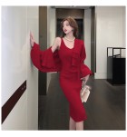 女裝針織吊帶連身裙開衫上衣兩件套