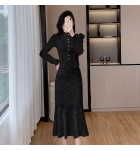 女裝套裝裙蕾絲長袖上衣半身裙兩件套