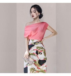 女裝套裝印花中長款半身裙兩件套