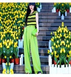 女裝休閒套裝條紋上衣長褲兩件套