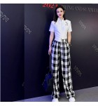 女裝休閒套裝上衣格子長褲兩件套