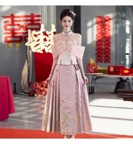 新娘禮服裙一字肩上衣套裝兩件套